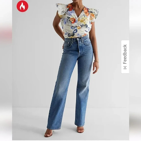 Express Floral V-Neck Flutter Sleeve Ruched Top Multi-Color For Women's Small - Picture 10 of 13